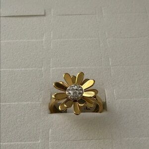 Stainless Steel Gold Flower Ring with Crystal Center